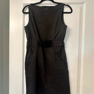 Theory P 00-0 Linen Wool Blend Sheath Dress petite Sleeveless black Cinched Pock